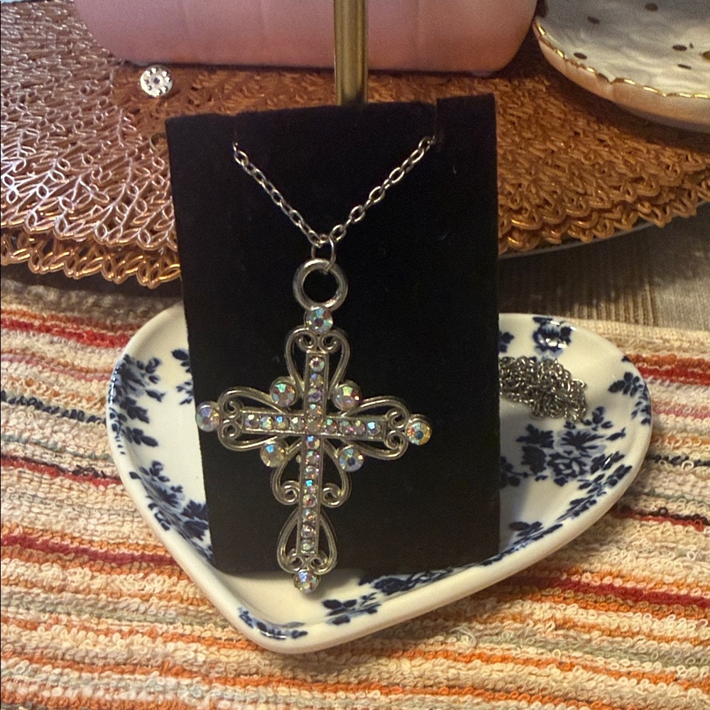 Dazzling Silver Cross Pendant Necklace